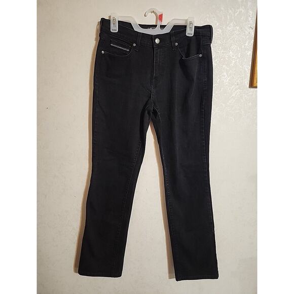 Levi Strauss Jeans Black Women 505 Straight Leg 10L Tag 30/34 Embroidered - Picture 1 of 10